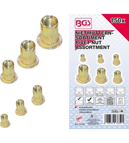 Nietmuttern-Sortiment | verzinkter Stahl | 150-tlg.