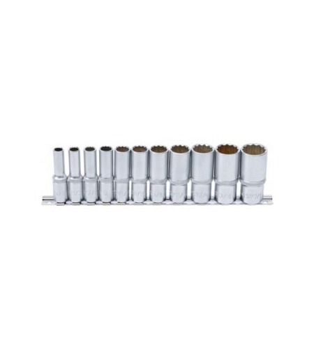 Steckschlüssel-Einsatz-Satz Zwölfkant, tief | Antrieb Innenvierkant 10 mm (3/8") | Zollgrößen | 11-tlg.
