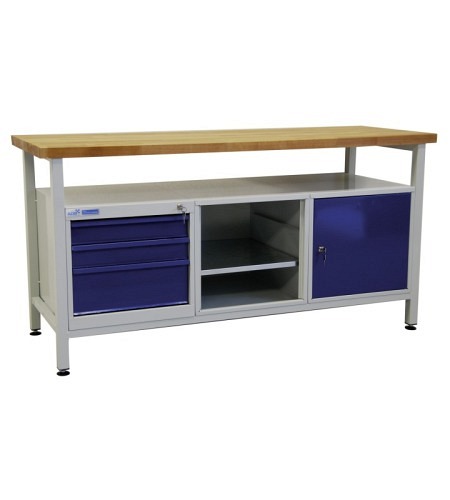 ADB Werktisch / Werkzeugtisch 1700x600x840 mm mit 3 Schubladen, 1 Tür