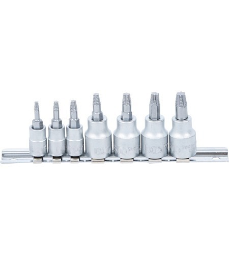 Schraubenausdreher-Bit-Einsatz-Satz | Antrieb Innenvierkant 6,3 mm (1/4") / 10 mm (3/8") | für defektes T-Profil (für Torx) | T10 - T40 | 7-tlg.