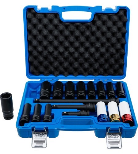 Kraft-Steckschlüssel- und Kraft-Schoneinsatz-Satz | Sechskant | Antrieb Innenvierkant 12,5 mm (1/2") | SW 10 - 24 mm | 18-tlg.