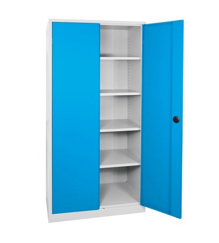 Flügeltürenschrank, RAL7035/5012, Tiefe 500 mm