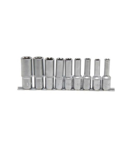 Steckschlüssel-Einsatz-Satz E-Profil, tief | Antrieb Innenvierkant 12,5 mm (1/2") | SW E10 - E24 | 9-tlg.