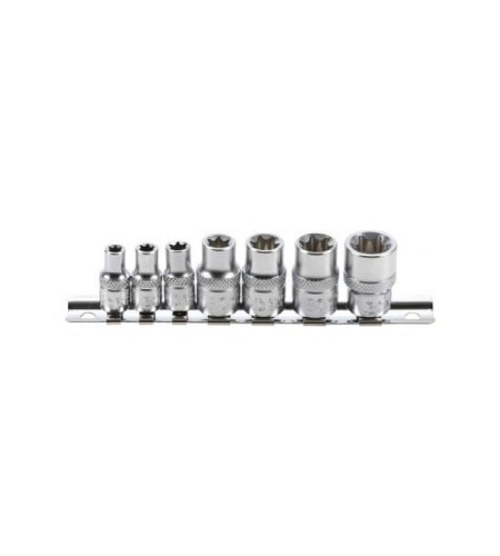 Steckschlüssel-Einsatz-Satz E-Profil | Antrieb Innenvierkant 6,3 mm (1/4") / 10 mm (3/8") | SW E6 - E16 | 7 tlg.