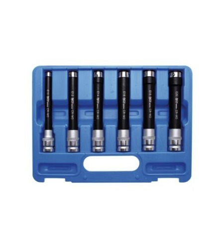 Steckschlüssel-Einsatz-Satz E-Profil, extra lang | Antrieb Innenvierkant 12,5 mm (1/2") | SW E10 - E20 | 6-tlg.