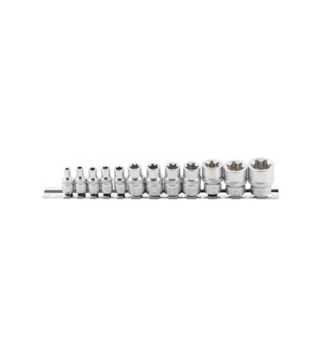 Steckschlüssel-Einsatz-Satz E-Profil | Antrieb Innenvierkant 6,3 mm (1/4") / 10 mm (3/8") | SW E4 - E20 | 12-tlg.