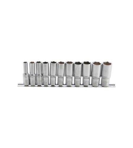 Steckschlüssel-Einsatz-Satz Sechskant, tief | Antrieb Innenvierkant 10 mm (3/8") | SW 8 - 19 mm | 11-tlg.