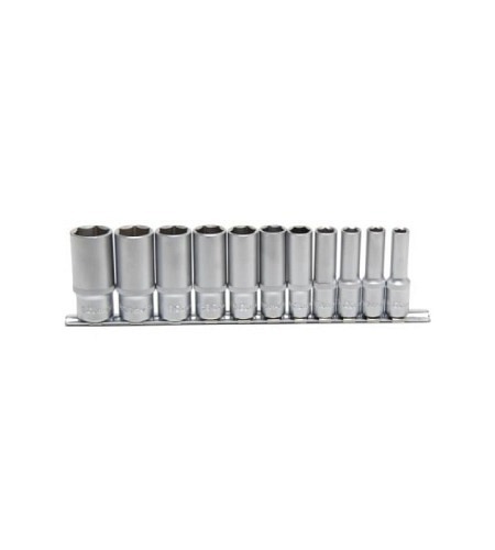 Steckschlüssel-Einsatz-Satz Sechskant, tief | Antrieb Innenvierkant 10 mm (3/8") | Zollgrössen | 11-tlg.
