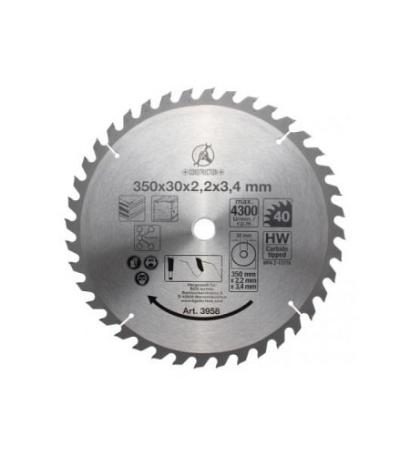 Hartmetall-Kreissägeblatt | Ø 350 x 30 x 3,4 mm | 40 Zähne