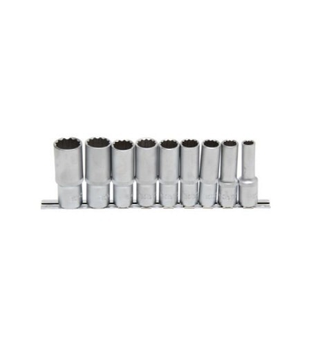 Steckschlüssel-Einsatz-Satz Zwölfkant, tief | Antrieb Innenvierkant 12,5 mm (1/2") | SW 10 - 24 mm | 9-tlg.