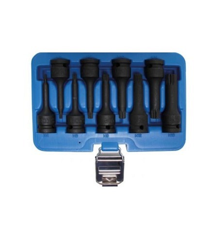 Kraft-Bit-Einsatz-Satz | Antrieb Innenvierkant 12,5 mm (1/2") | Innenvielzahn (für XZN) M4 - M16 | 9-tlg.