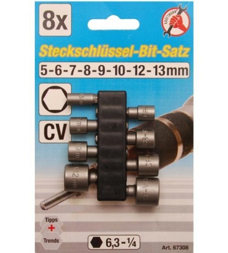 Steckschlüssel-Bit-Satz | Antrieb Aussensechskant 6,3 mm (1/4") | SW 5 - 13 mm | 8-tlg.